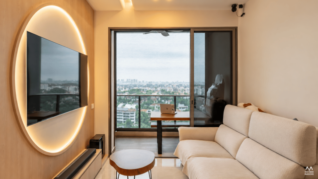 3 Dairy Farm 3 Dairy Farm condominium dining area with a wood dining table and floor-to-ceiling windows