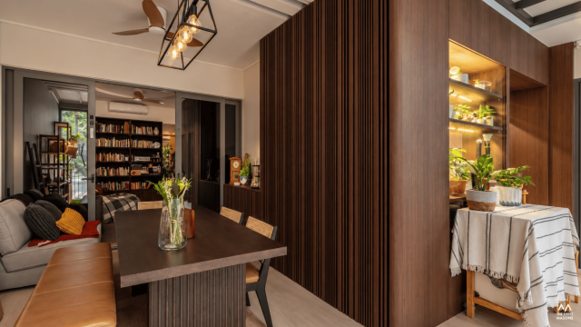 36 Fernvale 36 Fernvale HDB interior with dark wood finishes and warm accent lighting