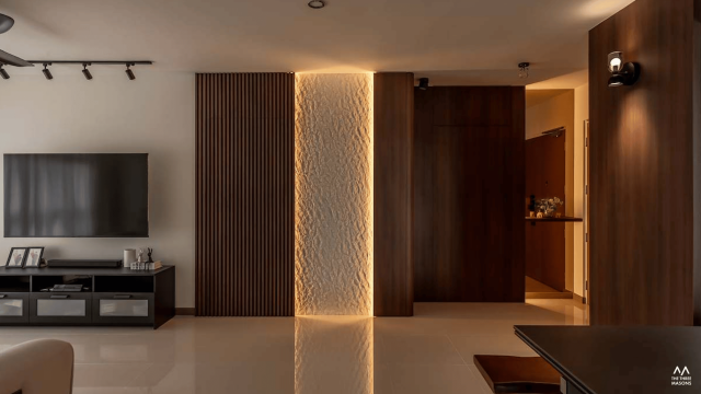 372B Woodlands 372B Woodlands HDB entrance featuring a dark wood door and vertical wood feature panels