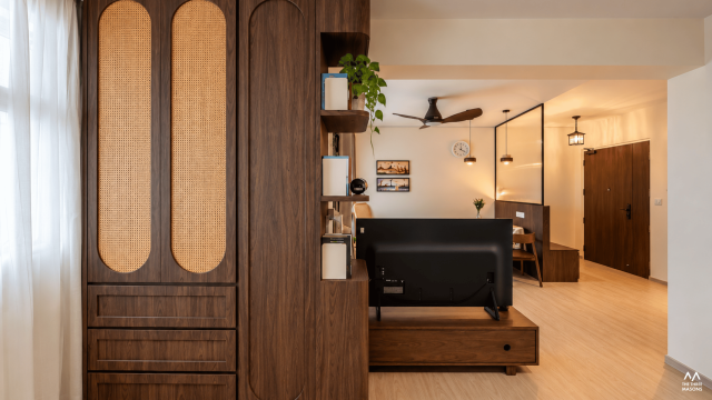 451A Bukit Batok 451A Bukit Batok HDB interior with a wood feature wall and a built-in study desk
